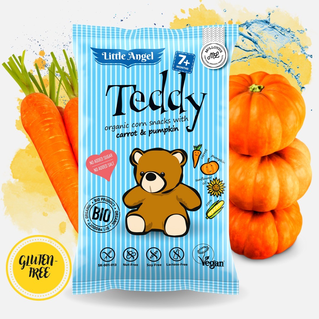 Little Angel Teddy 🥕🎃 Bio-Mais-Snack - Karotte & Kürbis